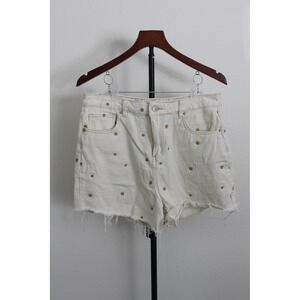 Khaki + Blue Women's White Daisy Embroidered Denim Shorts High Rise Size 13/31